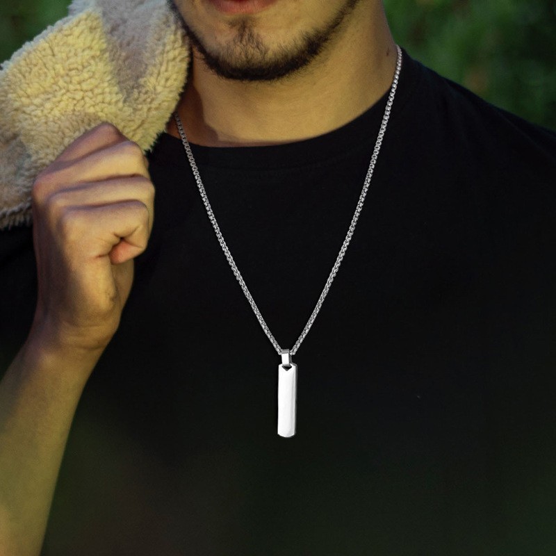 Mens Personalized Bar Necklace Stainless Steel Customized Engravable Vertical Bar Necklace Jewelry