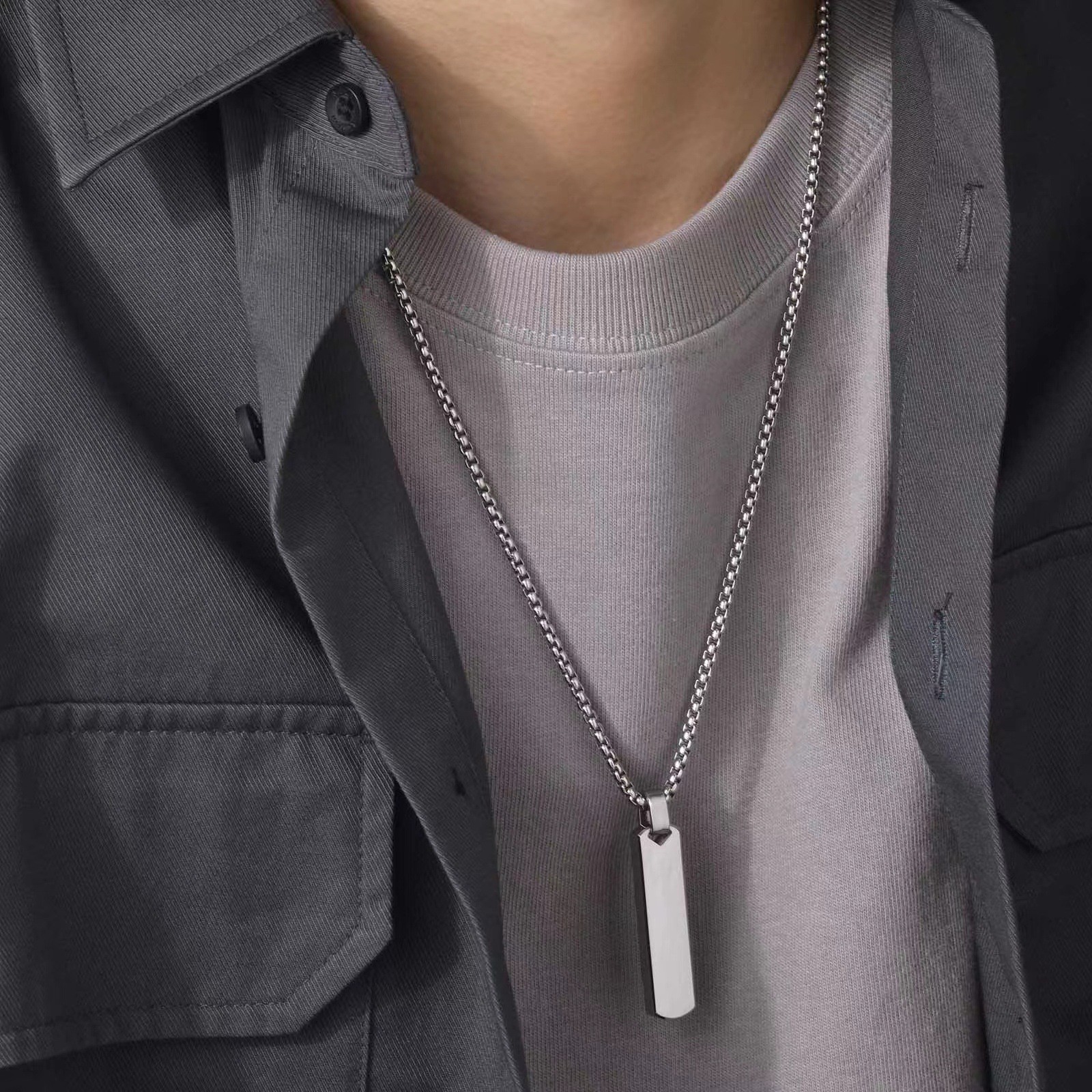 Mens Personalized Bar Necklace Stainless Steel Customized Engravable Vertical Bar Necklace Jewelry