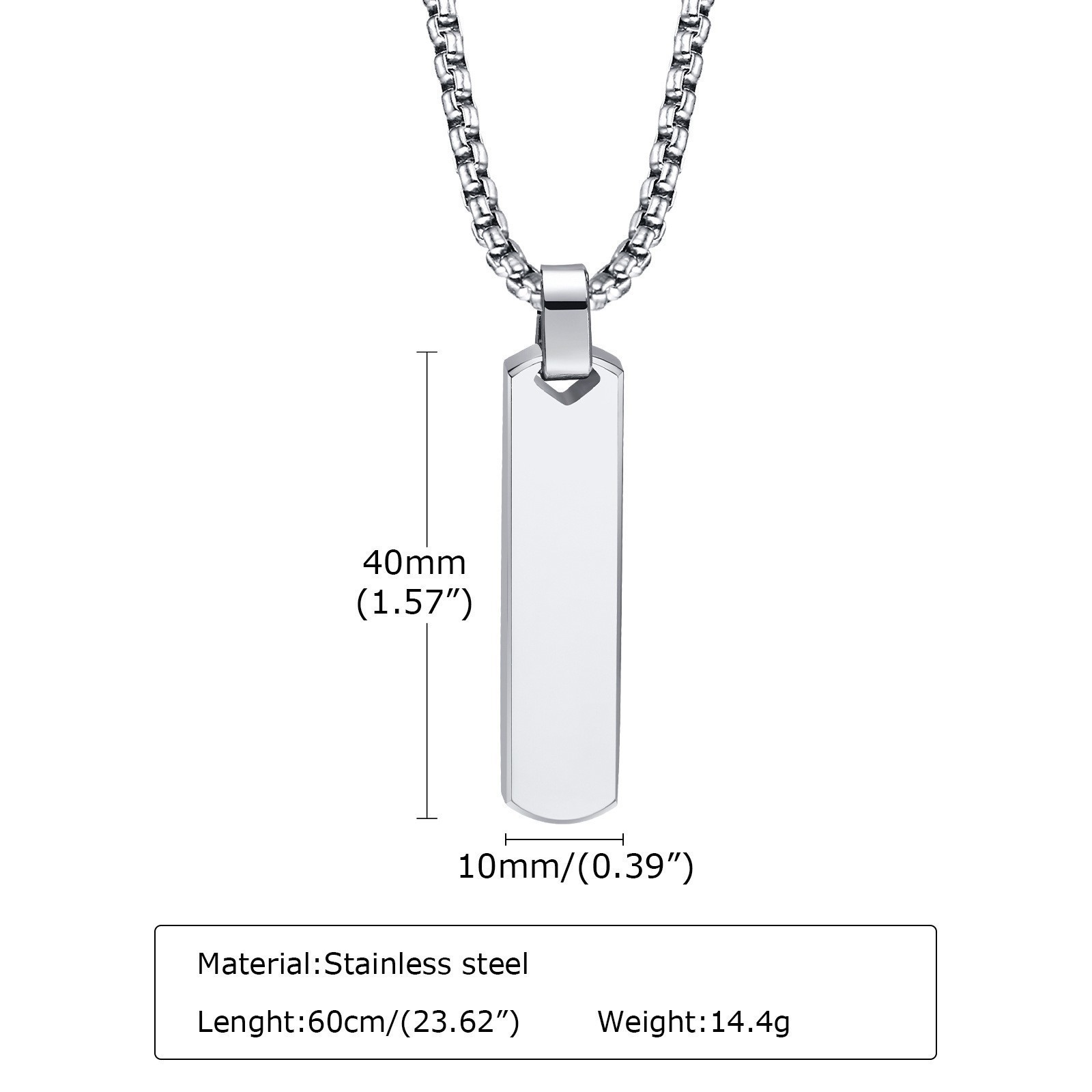 Mens Personalized Bar Necklace Stainless Steel Customized Engravable Vertical Bar Necklace Jewelry