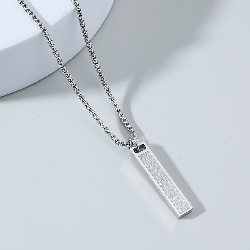 Fashion Men Jewelry Roman numeral Jewelerry Stainless Steel pendant 18k Gold Bar Necklace