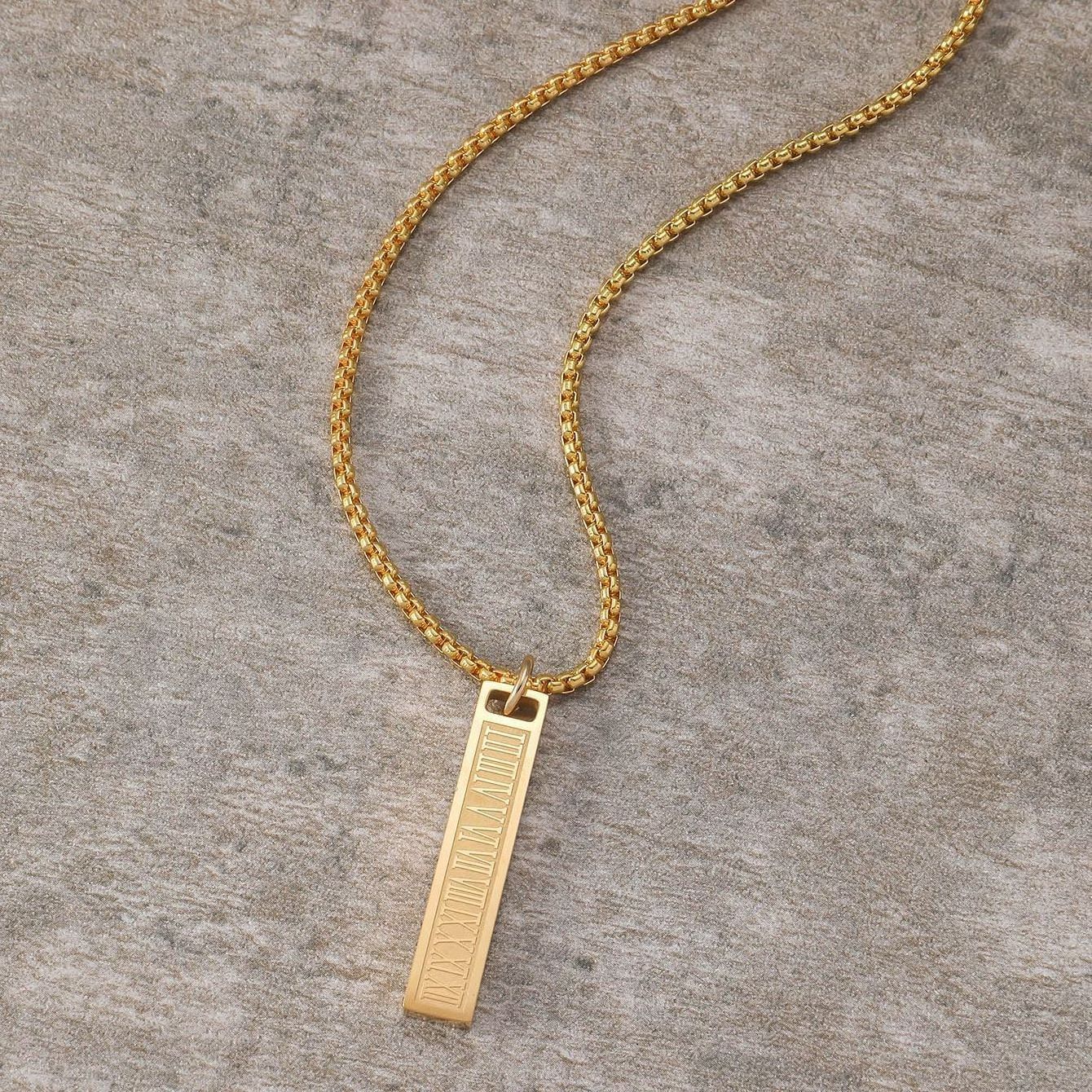 Fashion Men Jewelry Roman numeral Jewelerry Stainless Steel pendant 18k Gold Bar Necklace