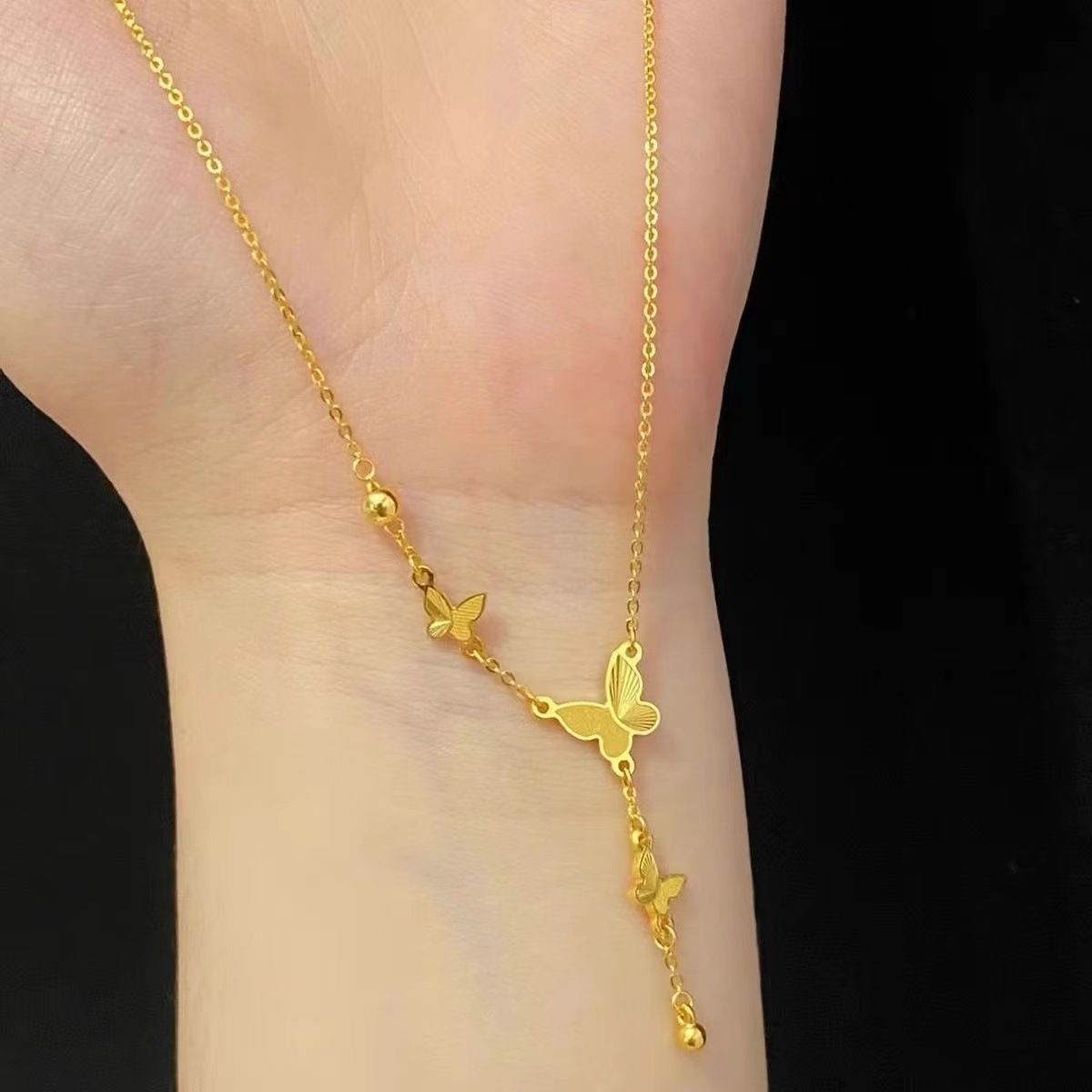 Fashion Butterfly Necklace Jewelry for Women Gold Plated stainless steel Long Tassel Necklace Pendant