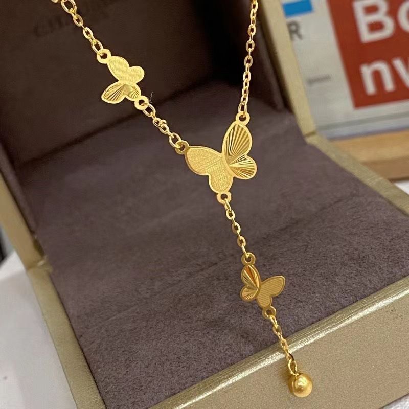 Fashion Butterfly Necklace Jewelry for Women Gold Plated stainless steel Long Tassel Necklace Pendant