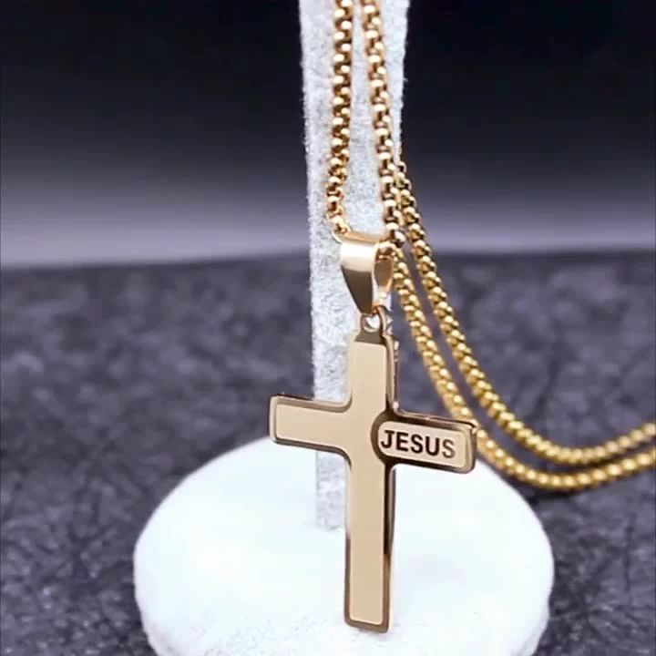 Fashion Simple Stainless Steel fashion Gold Plated Chains Cross Pendants Necklaces With Steel Cross Pendants