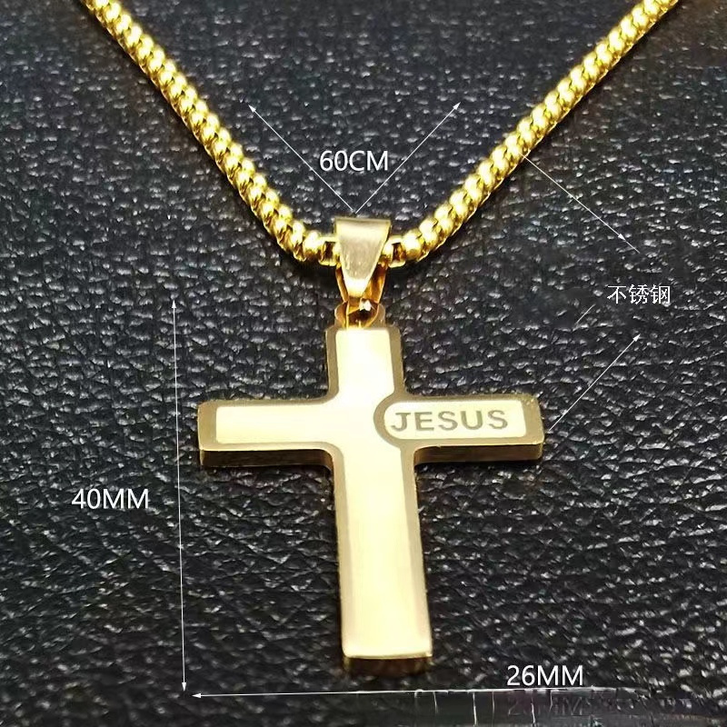 Fashion Simple Stainless Steel fashion Gold Plated Chains Cross Pendants Necklaces With Steel Cross Pendants