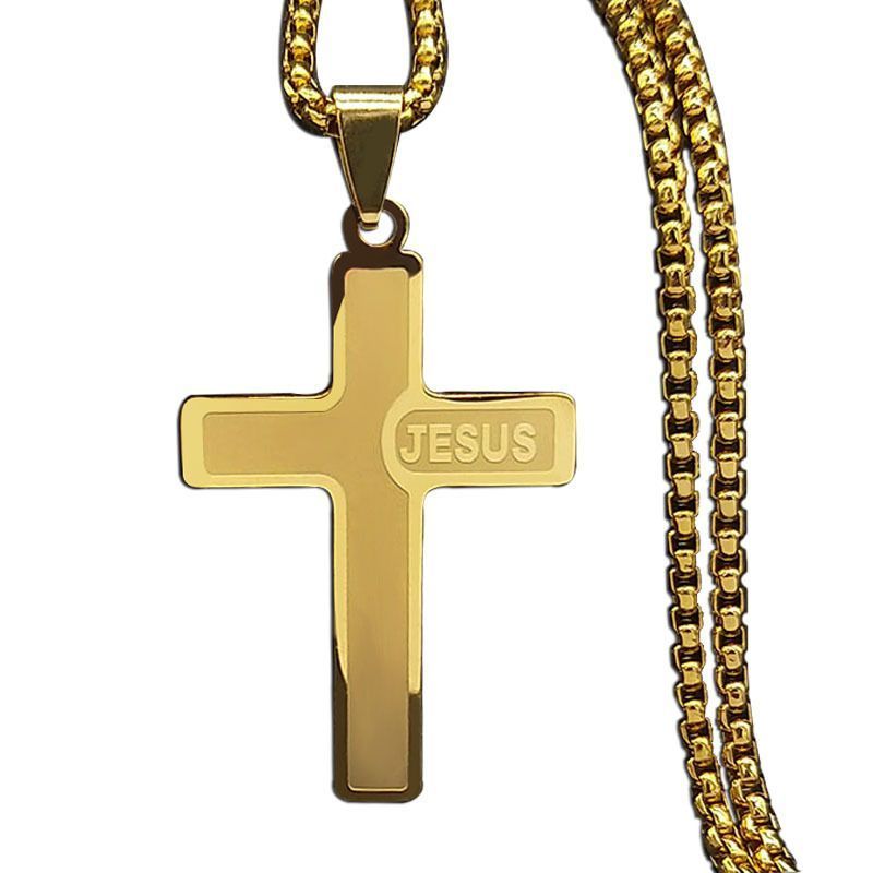 Fashion Simple Stainless Steel fashion Gold Plated Chains Cross Pendants Necklaces With Steel Cross Pendants