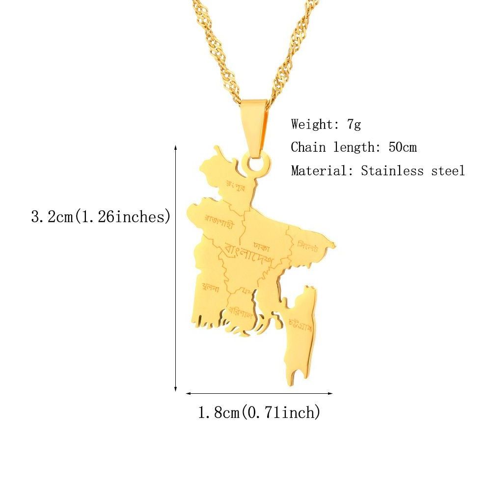 Purchase Bangladesh map necklace Necklace  or Map Pendant Jewelry Stainless Steel Chain wholesale