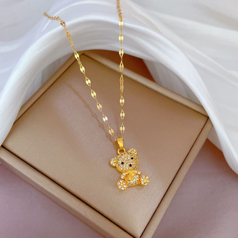 Fashion Stainless steel Necklace bear Temperament Diamond Necklace Female Collarbone Chain