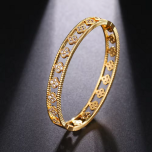 Classic clover Desig Fashion Oval 18k Gold Plated Zircon Cuff Bangles For Women Jewelry for bangle