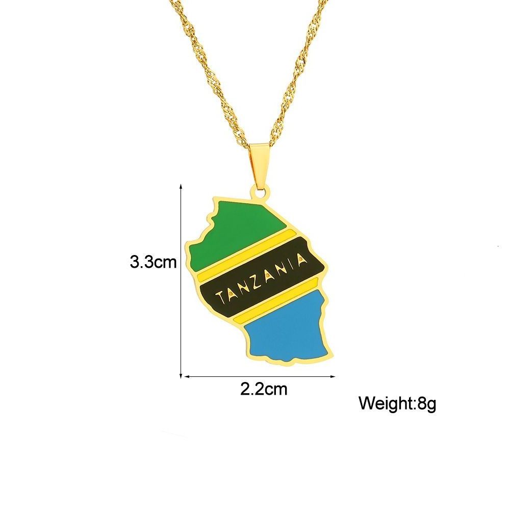 Stainless Steel Gold Enamel Pendant Necklace Tanzania Map Necklace African National Map Necklace Customized Flag