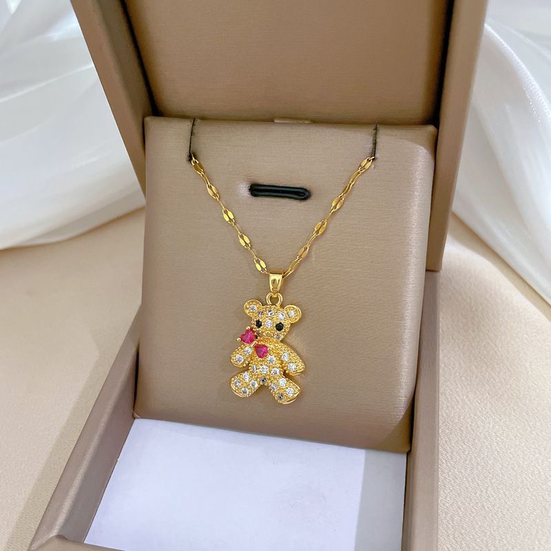 Fashion Stainless steel Necklace bear Temperament Diamond Necklace Female Collarbone Chain