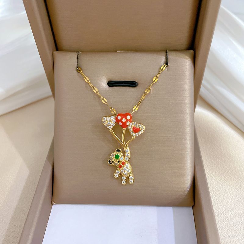 Fashion Stainless steel Necklace bear Temperament Diamond Necklace Female Collarbone Chain