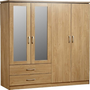 Bedroom Furniture Modern Wooden Wardrobe with Low Price European Style  simple Wooden Wardrobe Closet with Mirror 4 doors 2 draw