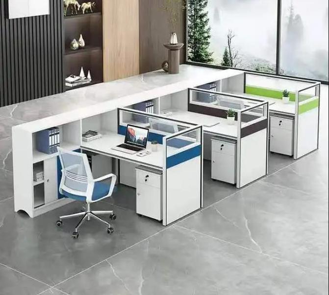 Modern luxury office furniture wooden 3 4 seats 6 person linear home office computer workstation desks cubicles with shelf