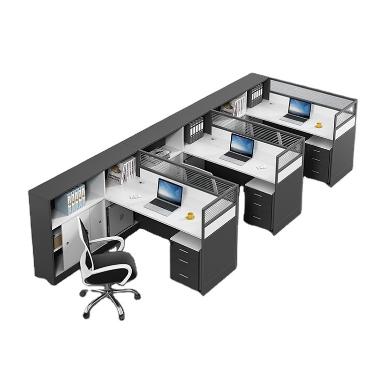 Modern luxury office furniture wooden 3 4 seats 6 person linear home office computer workstation desks cubicles with shelf