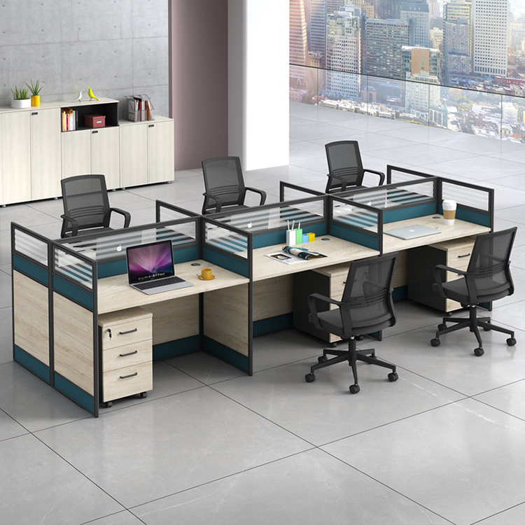 Best selling modern cubicle modular 8 men office workstation with divider screen 4 office desk