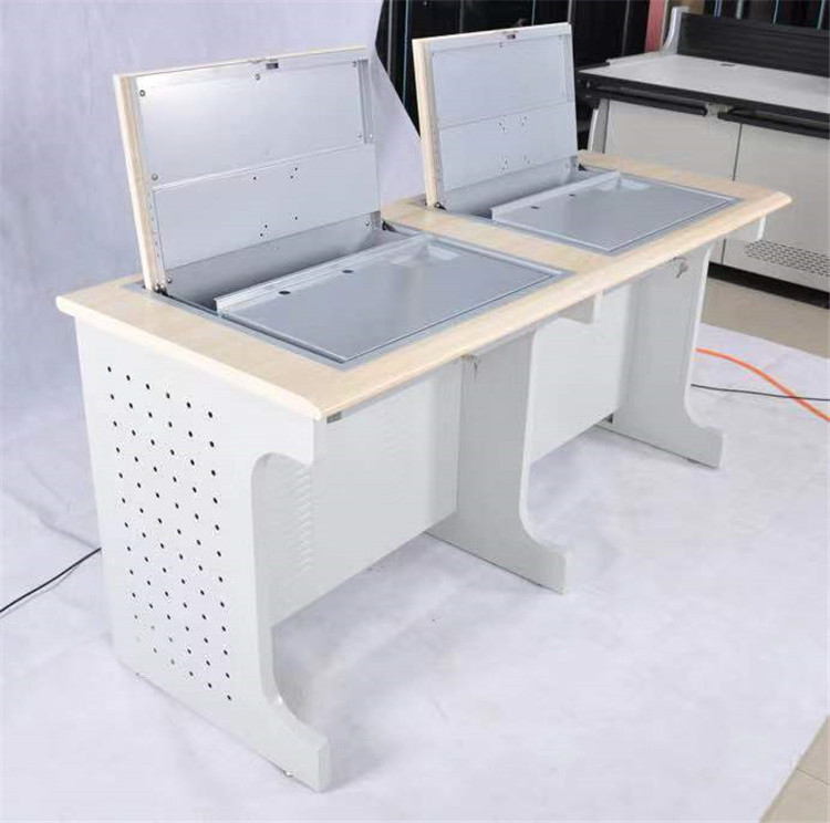 School Computer Table 2 3 Monitor Set in Flip Computer Desk with Lockable Hidden LCD Monitor holder and CPU holder