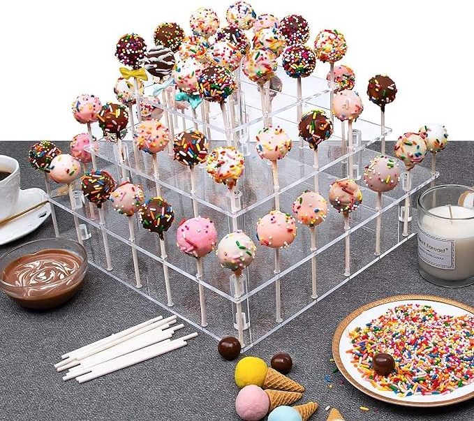 3 Tier Square Clear Acrylic Cake Pop Display Stand 56 Holes Lollipop Holder for Weddings/Birthday Parties/Stores/Christmas