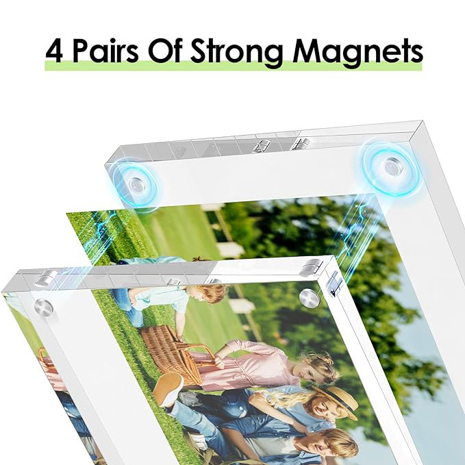 4x6 Clear Acrylic Picture Frame, Transparent Double-Sided Photo Frame with Magnetic Corners for Table/Desk/Exhibition