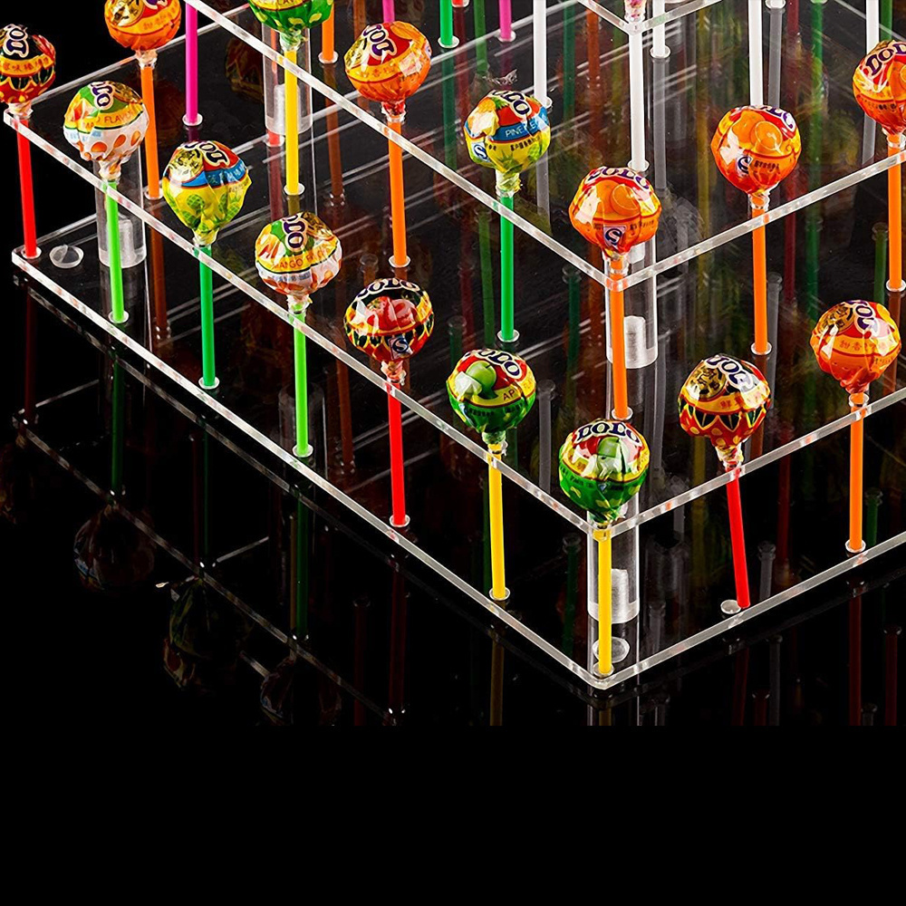 3 Tier Square Clear Acrylic Cake Pop Display Stand 56 Holes Lollipop Holder for Weddings/Birthday Parties/Stores/Christmas