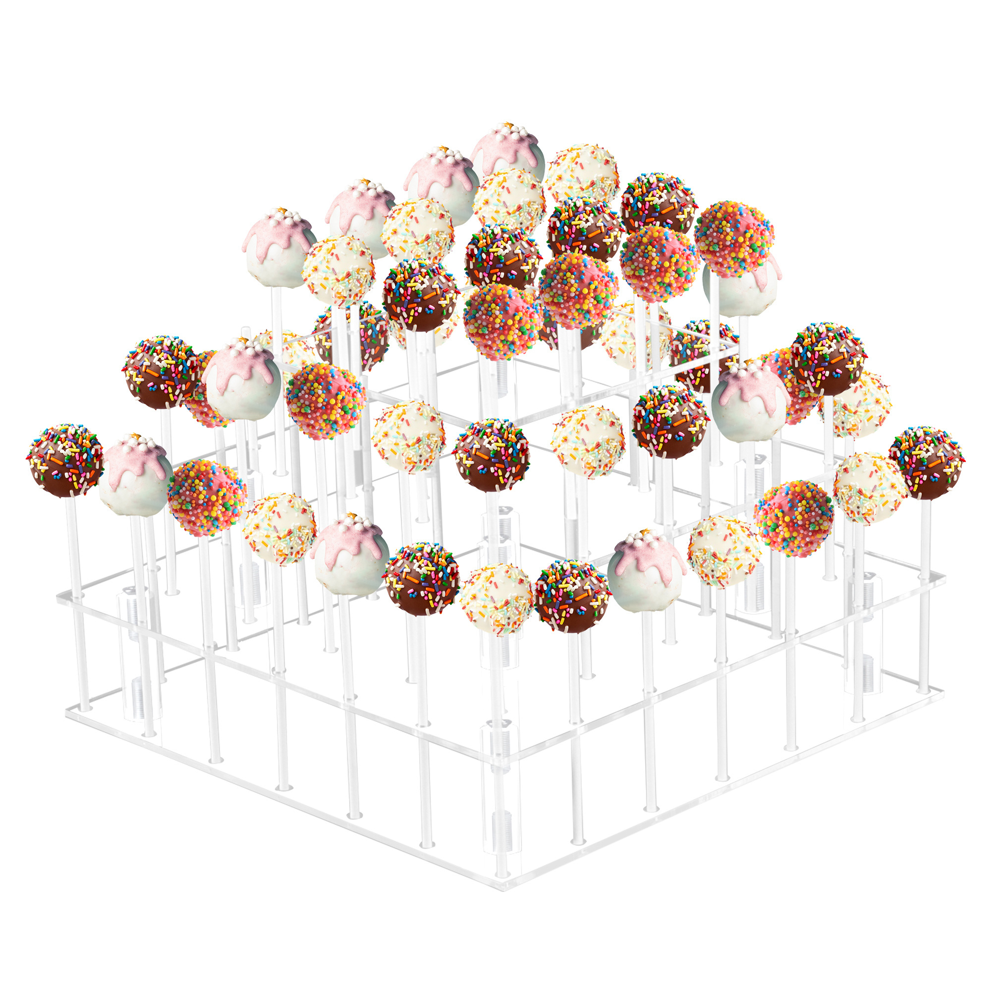 3 Tier Square Clear Acrylic Cake Pop Display Stand 56 Holes Lollipop Holder for Weddings/Birthday Parties/Stores/Christmas