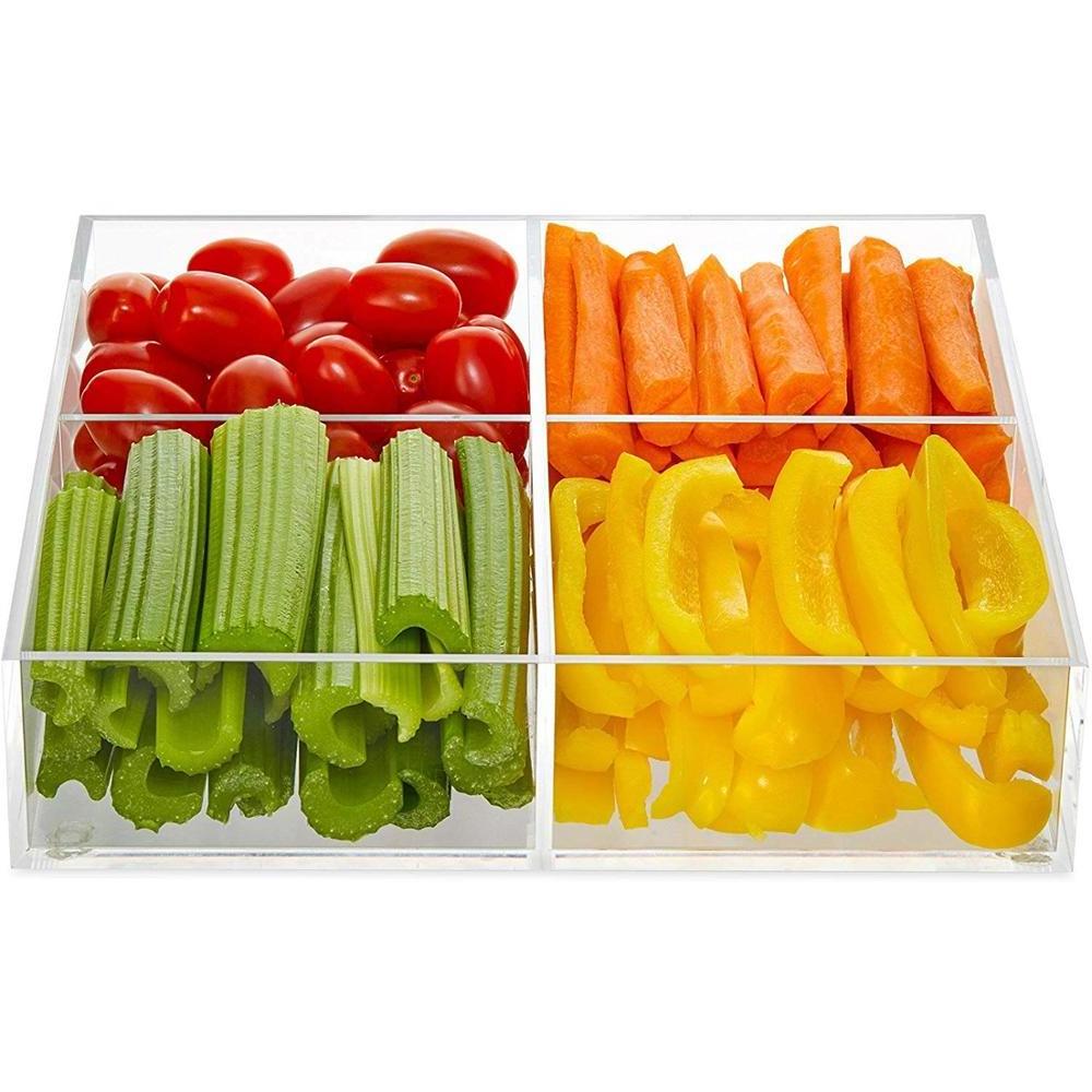 VONVIK 4 Compartment Acrylic BBQ Divided Tray With Lid Storage Tray With Cover For Fruits Vegetables