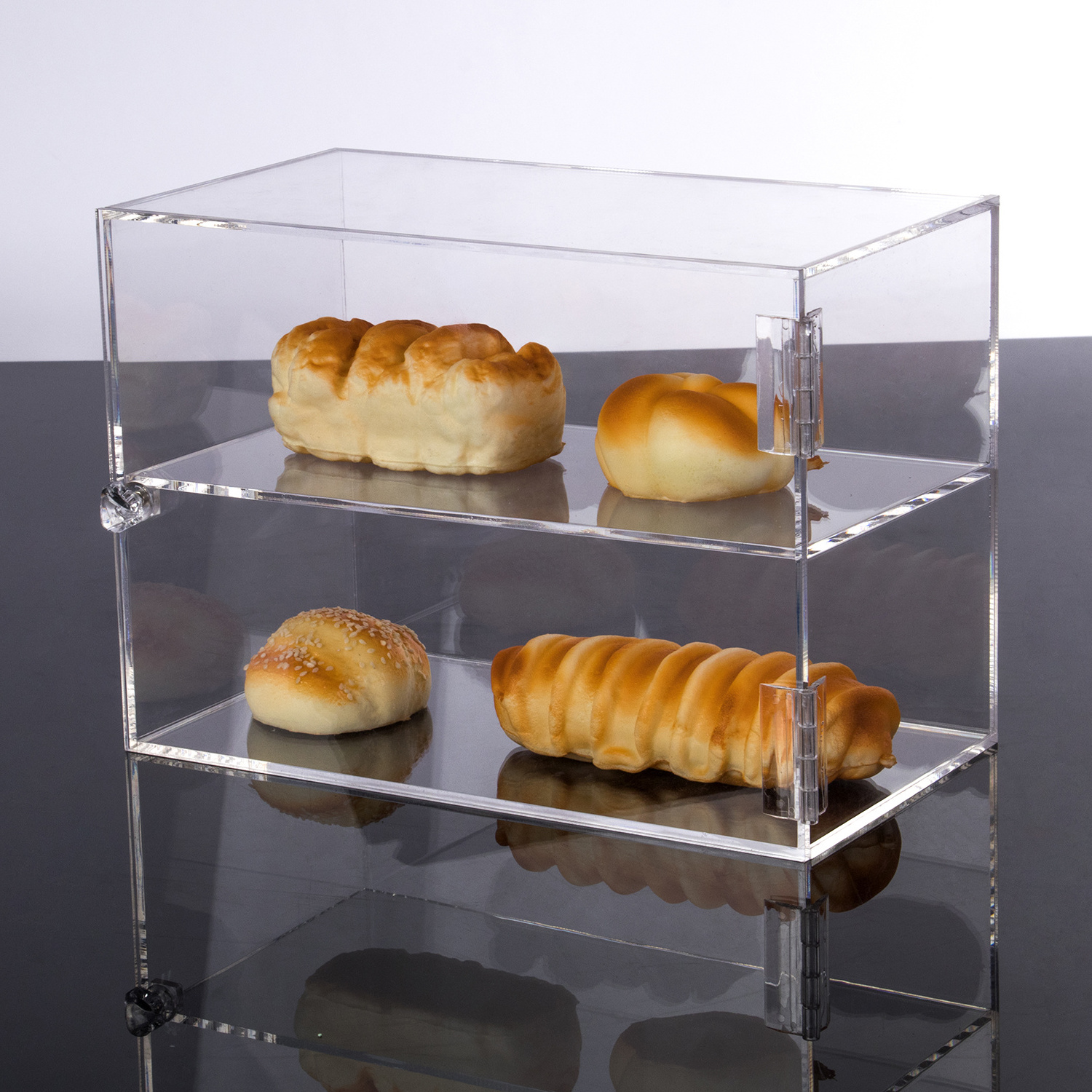 VONVIK Wholesale Two Tier Acrylic Bakery Bread Display Case With Crystal Door