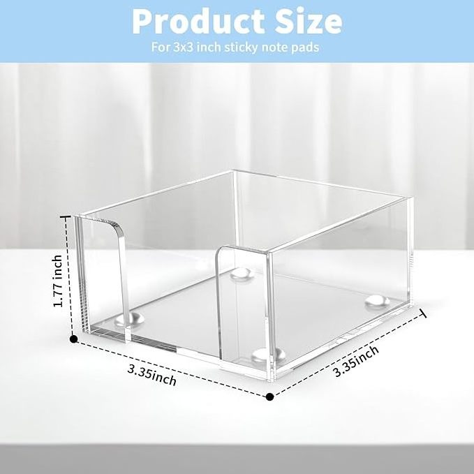 Clear Acrylic Sticky Note Holder, 3x3 Acrylic Post It Note Holder Sticky Note Storage Desk Organizer for Office Home Classroom