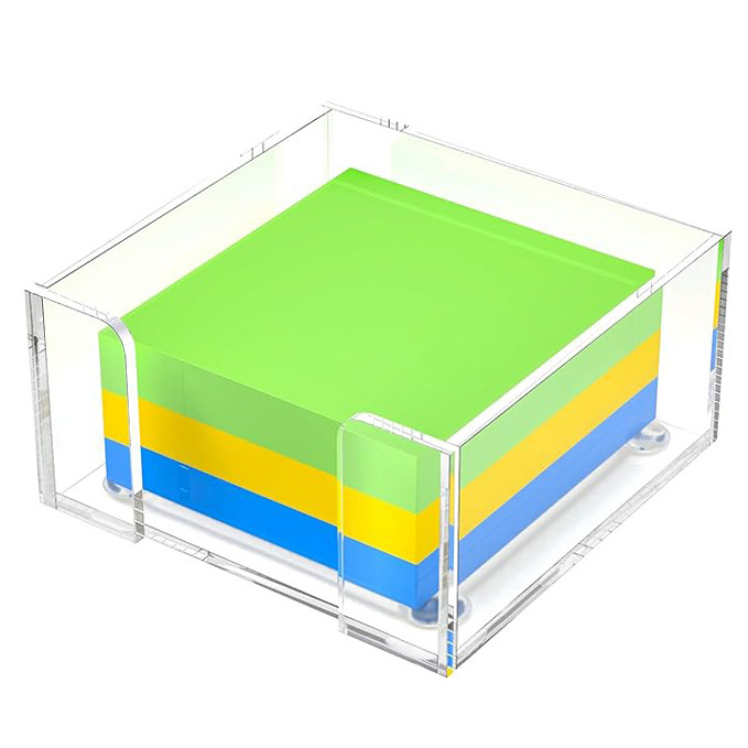 Clear Acrylic Sticky Note Holder, 3x3 Acrylic Post It Note Holder Sticky Note Storage Desk Organizer for Office Home Classroom