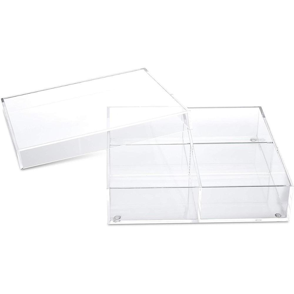 VONVIK 4 Compartment Acrylic BBQ Divided Tray With Lid Storage Tray With Cover For Fruits Vegetables