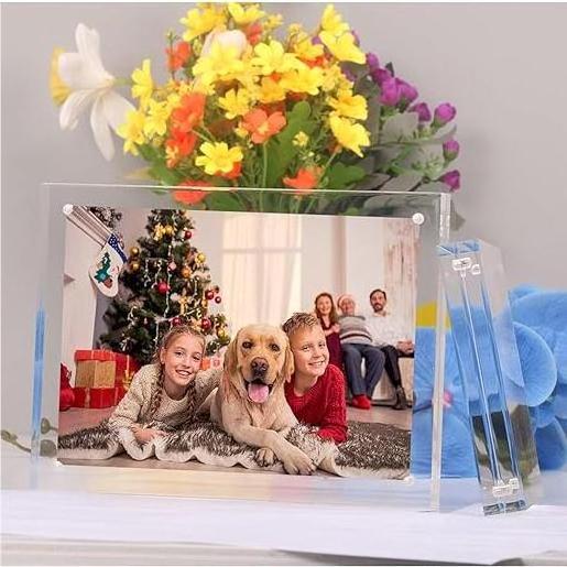 4x6 Clear Acrylic Picture Frame, Transparent Double-Sided Photo Frame with Magnetic Corners for Table/Desk/Exhibition