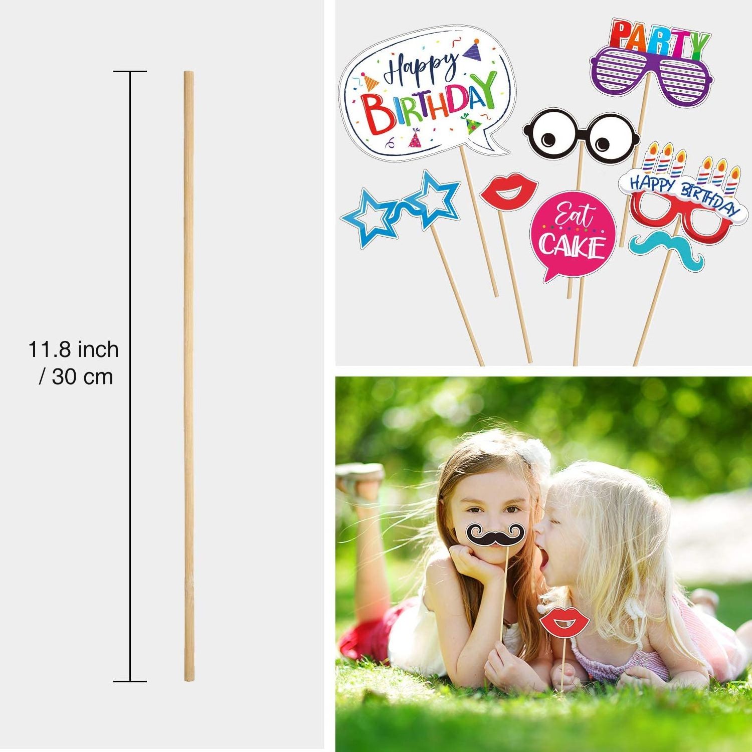 Birthday Photo Booth Props Kit Colorful Funny Birthday Theme Props with Glue Point Dots and Wooden Dowel Sticks