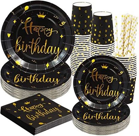 Paper Plates Birthday Party Supplies Disposable Paper Tableware Sets Black Disposable Party Paper Plates