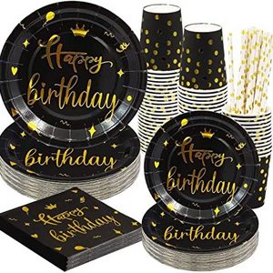 Paper Plates Birthday Party Supplies Disposable Paper Tableware Sets Black Disposable Party Paper Plates