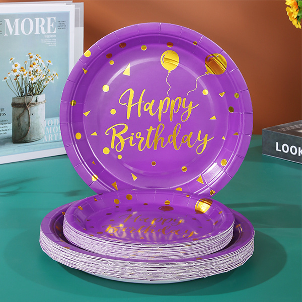 Hot Sale Custom Printed Disposable Paper Plates Purple Disposable Party Paper Dinner Color Plate Set