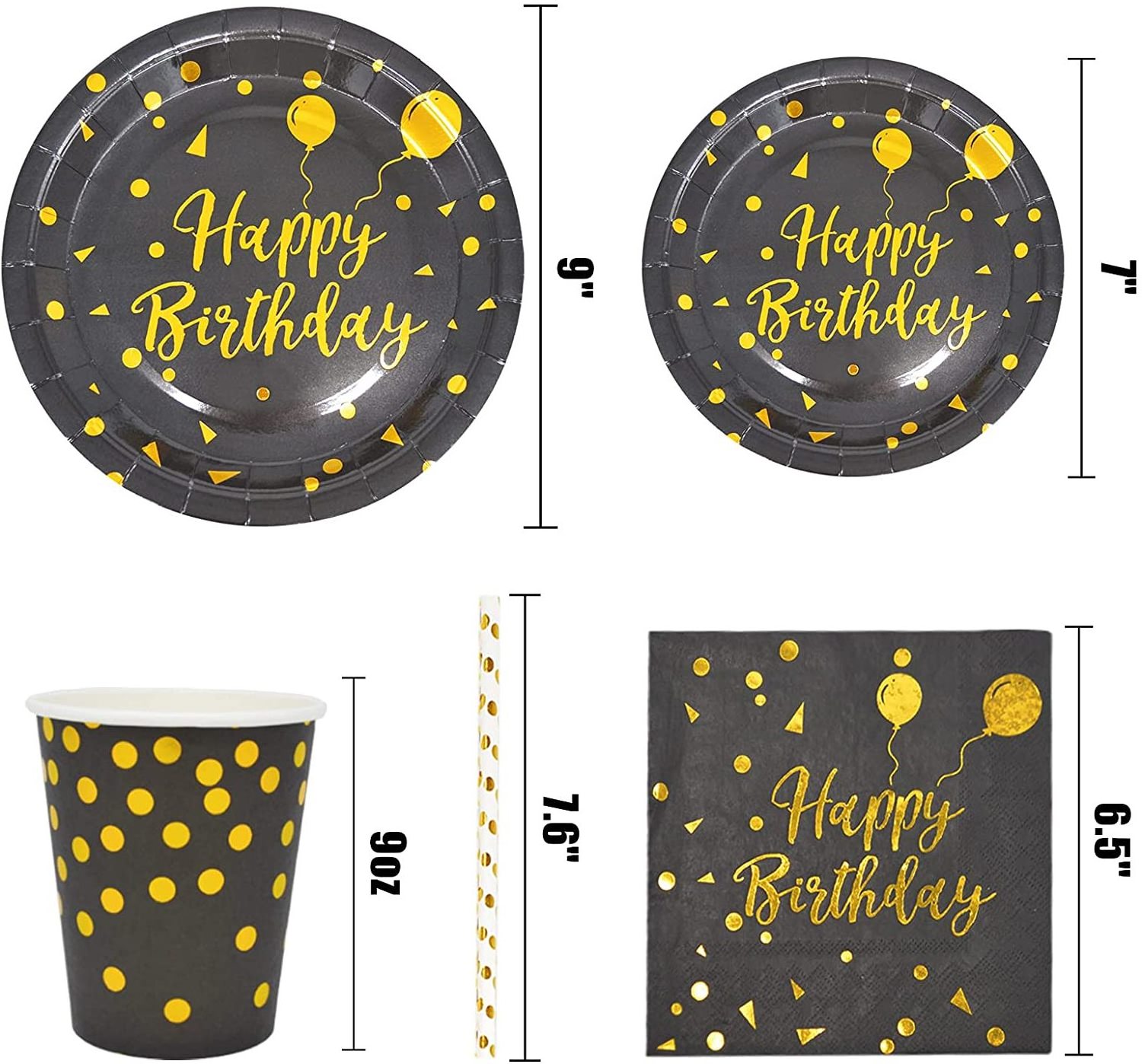 Paper Plates Birthday Party Supplies Disposable Paper Tableware Sets Black Disposable Party Paper Plates