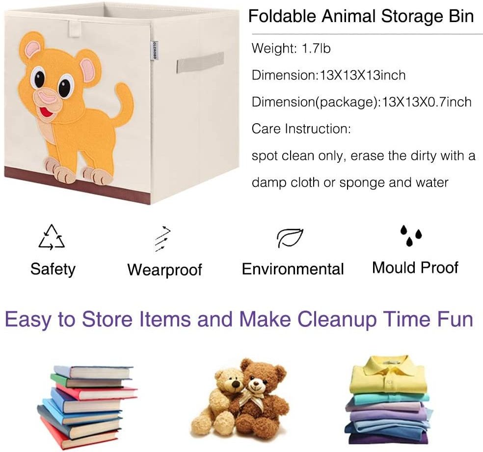 Foldable Animal Cube Storage Bins Fabric Toy Box/Chest/Organizer for Kids Nursery