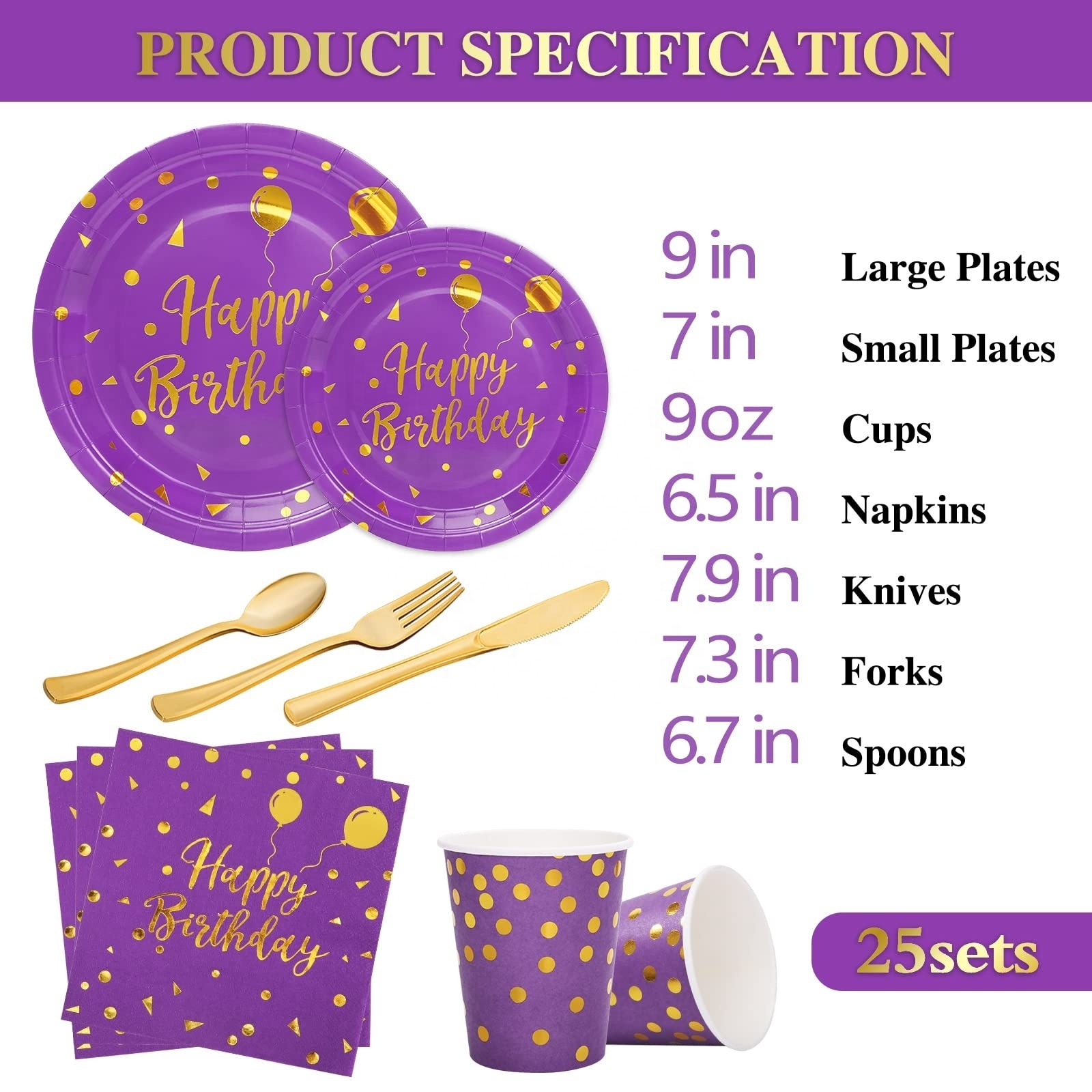 Hot Sale Custom Printed Disposable Paper Plates Purple Disposable Party Paper Dinner Color Plate Set