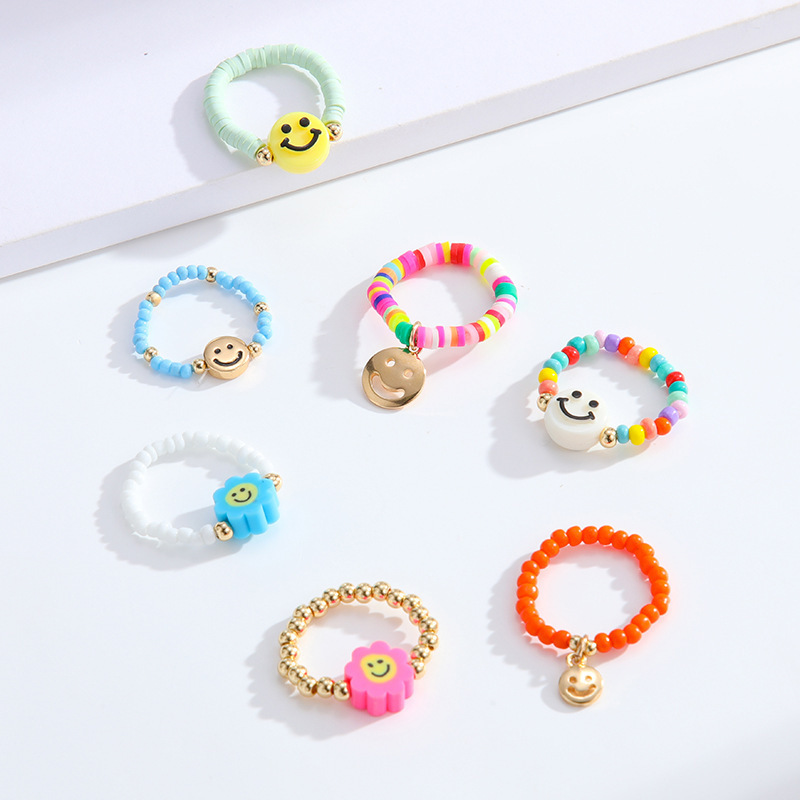 Personalized Bohemian Colorful Moon Star Pendant Rings Fashion Summer Cute Lock Beaded Jewelry Rings For Women