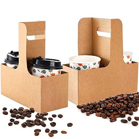 Customized cheap take away hot drink craft papercup disposable kraft tea coffee carrier paper cup holder