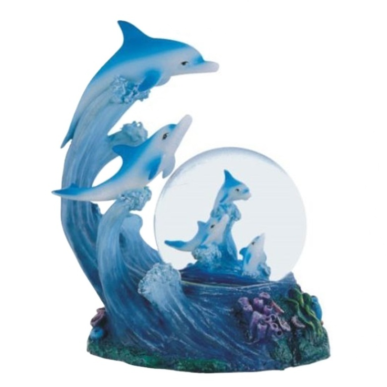 Custom Resin Dolphin Snow Globe,  Ocean Wave Water Globe ,Polyresin Dancing Dolphin Water Globe with Change LED Light