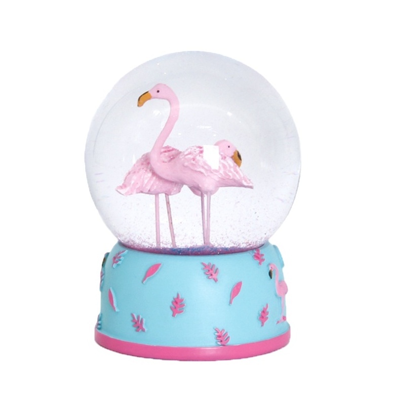 Pink Flamingos Snow Globe for Kids, Glitter Glass Snowglobes for Women Girls, Resin Snow Globes Home Office Table Decor Birthday