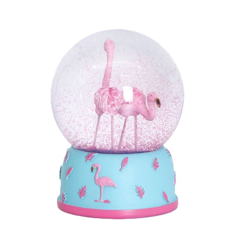 Pink Flamingos Snow Globe for Kids, Glitter Glass Snowglobes for Women Girls, Resin Snow Globes Home Office Table Decor Birthday