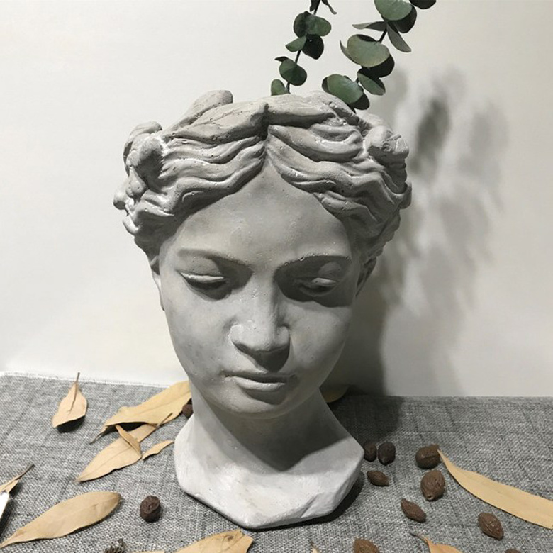 Lucky Winner Greek/Roman Style Female Statue Head Cement Concrete Flower Pots Mould Planter