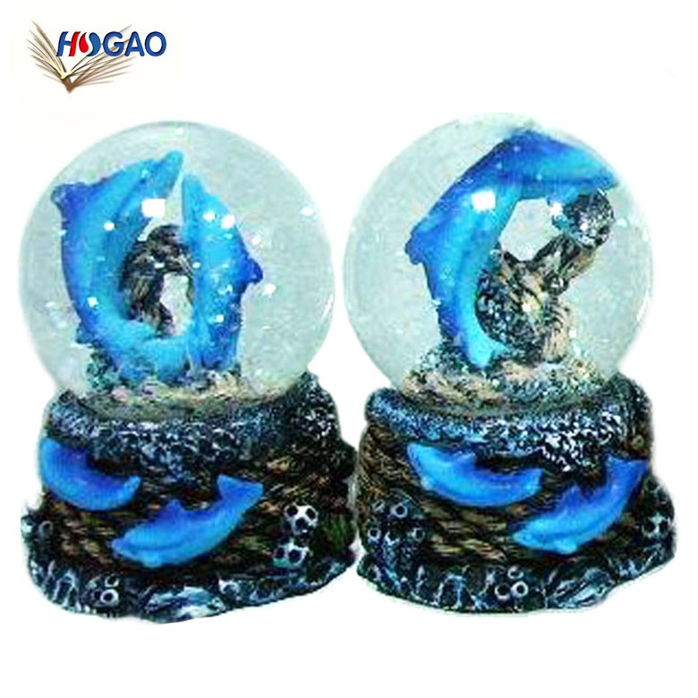 Custom Resin Dolphin Snow Globe,  Ocean Wave Water Globe ,Polyresin Dancing Dolphin Water Globe with Change LED Light