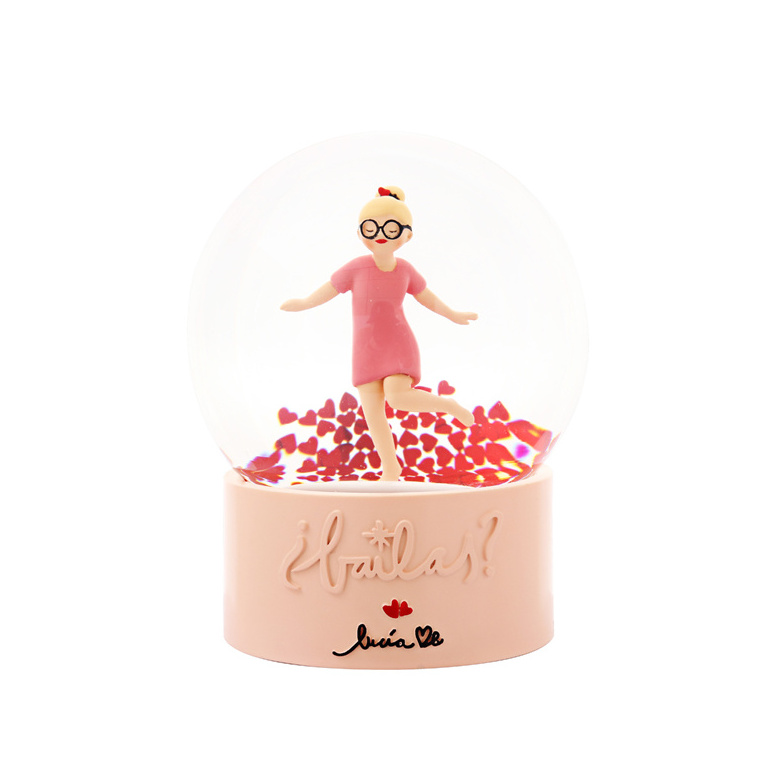 Custom Simply Resin Dancing Girl Musical Snow Globe with Automatic Snowfall and Colorful Lights for Home Decoration