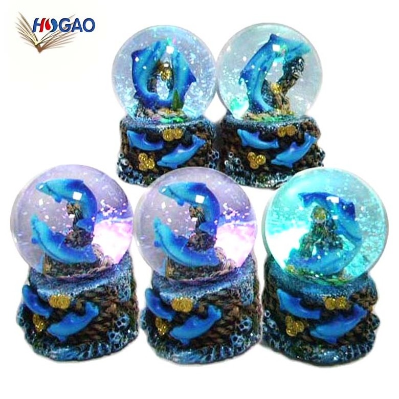 Custom Resin Dolphin Snow Globe,  Ocean Wave Water Globe ,Polyresin Dancing Dolphin Water Globe with Change LED Light