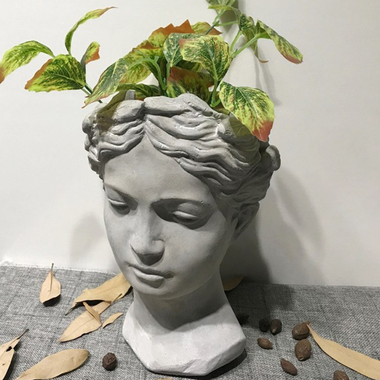 Lucky Winner Greek/Roman Style Female Statue Head Cement Concrete Flower Pots Mould Planter