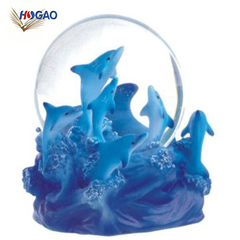 Custom Resin Dolphin Snow Globe,  Ocean Wave Water Globe ,Polyresin Dancing Dolphin Water Globe with Change LED Light