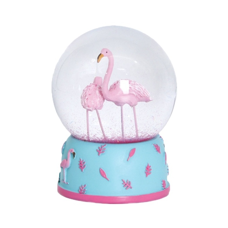 Pink Flamingos Snow Globe for Kids, Glitter Glass Snowglobes for Women Girls, Resin Snow Globes Home Office Table Decor Birthday